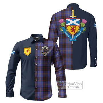 Rutherford Tartan Long Sleeve Button Shirt Alba with Scottish Lion Royal Arm Half Style