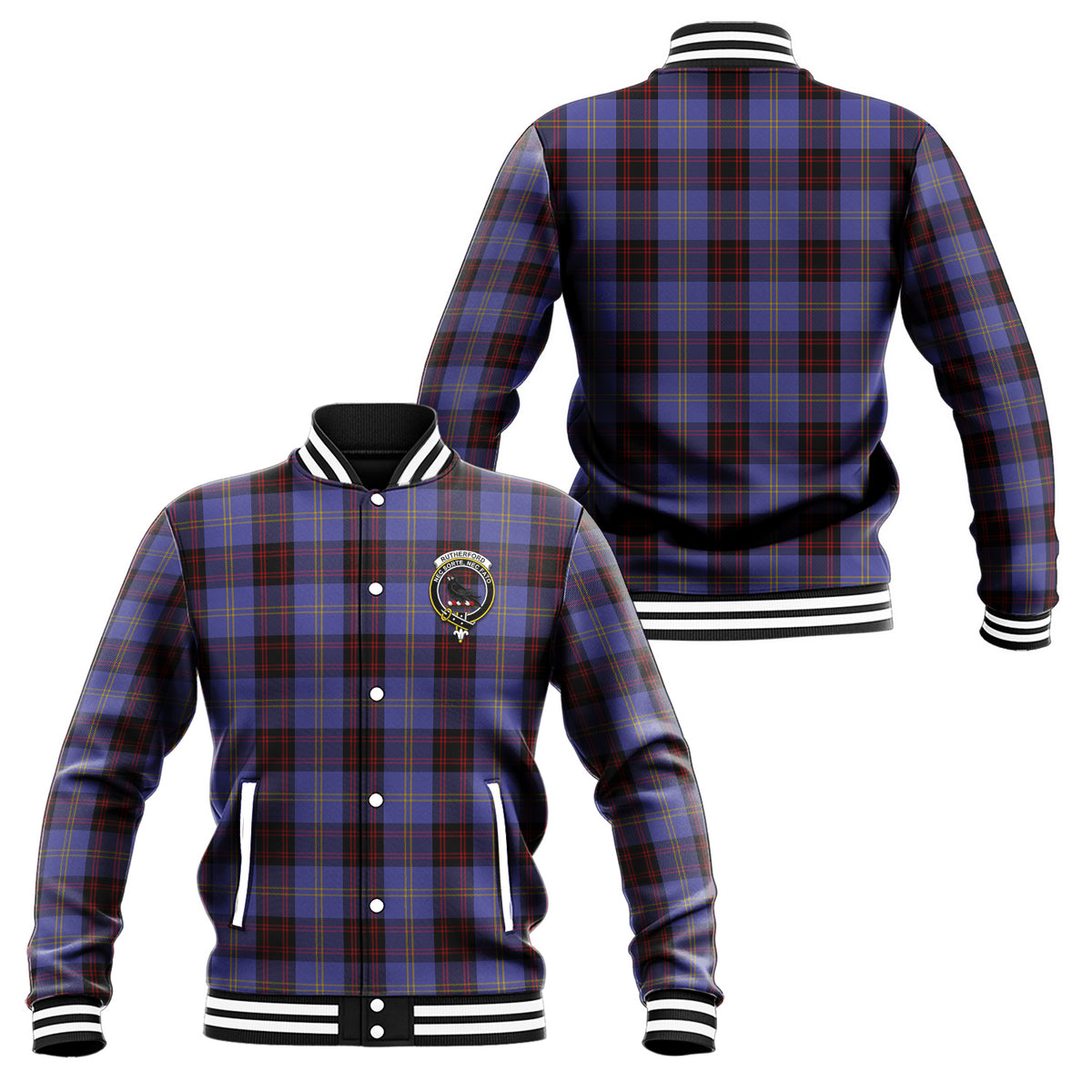 Rutherford Tartan Baseball Jacket with Family Crest Unisex - Tartan Vibes Clothing
