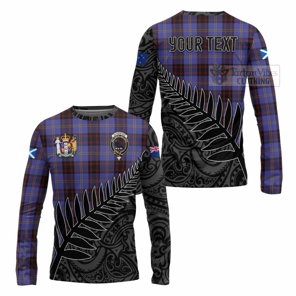 Tartan Vibes Clothing Rutherford Crest Tartan Long Sleeve T-Shirt with New Zealand Silver Fern Half Style