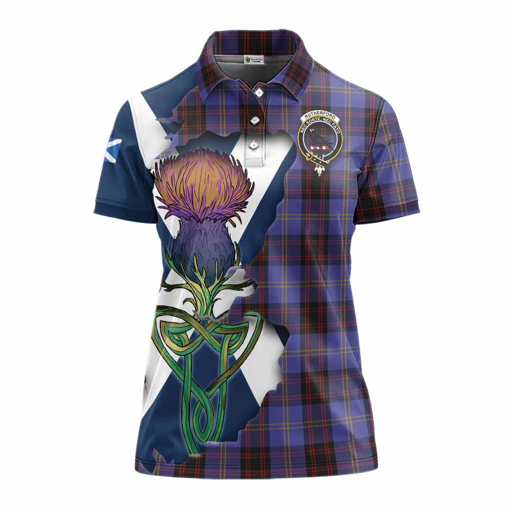 Rutherford Tartan Family Crest Women's Polo Shirt Scottish Thistle Celtic Inspired Women - Tartan Vibes Clothing