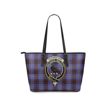 Rutherford Tartan Leather Tote Bag with Family Crest