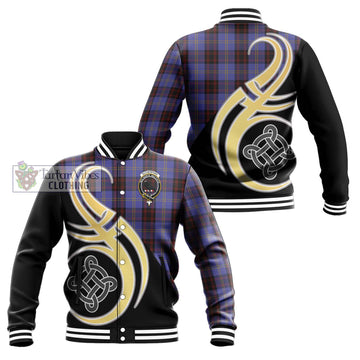 Rutherford Tartan Baseball Jacket with Family Crest and Celtic Symbol Style