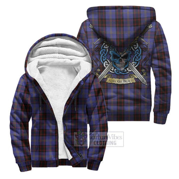 Rutherford Tartan Sherpa Hoodie with Family Crest Celtic Skull Style