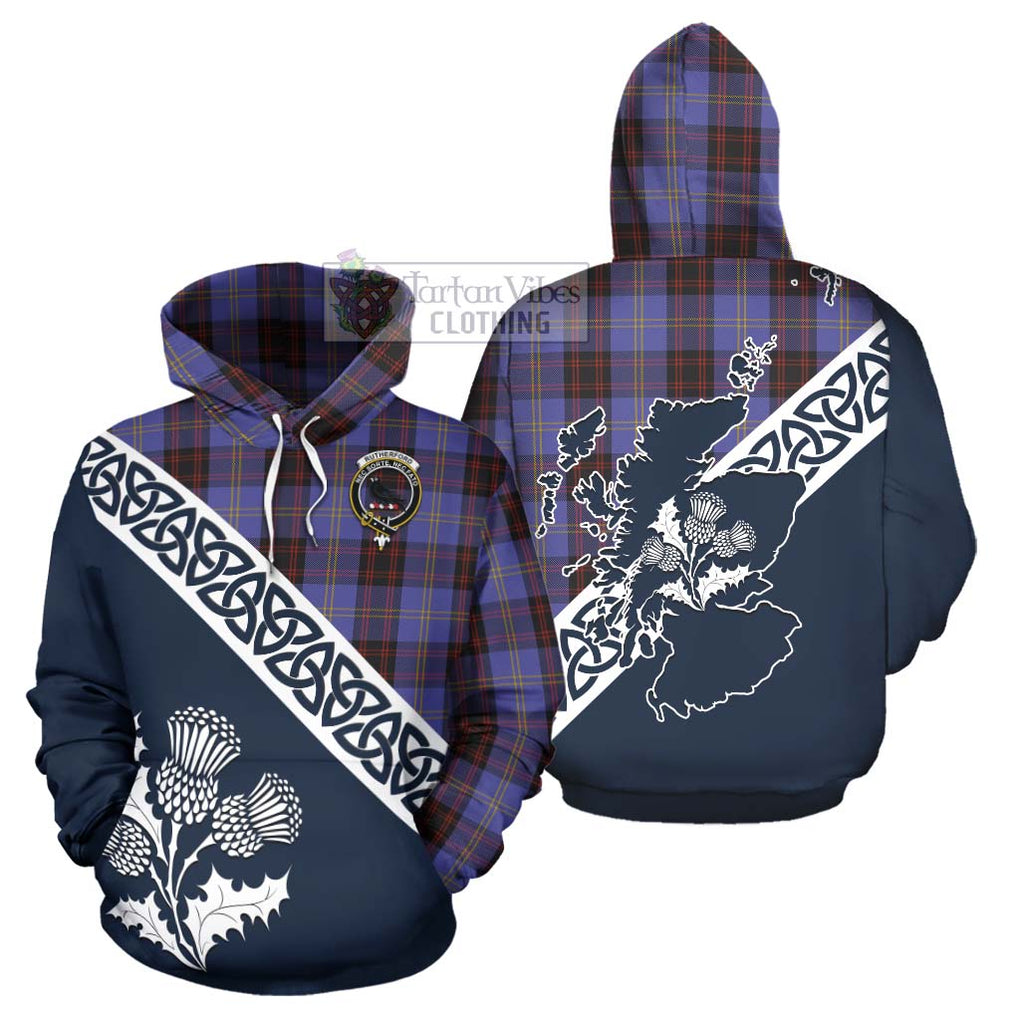 Tartan Vibes Clothing Rutherford Tartan Hoodie Featuring Thistle and Scotland Map