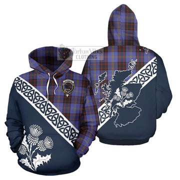 Rutherford Tartan Hoodie Featuring Thistle and Scotland Map