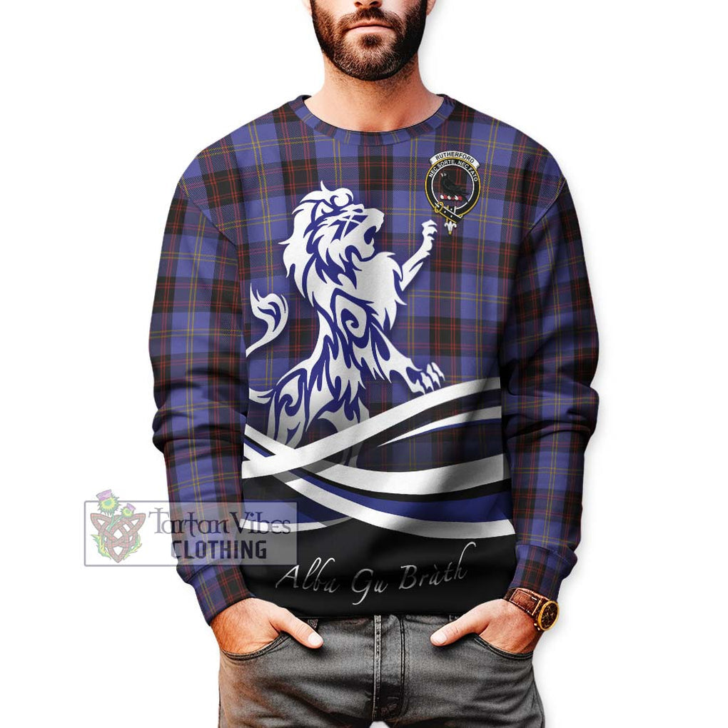 Rutherford Tartan Sweatshirt with Alba Gu Brath Regal Lion Emblem Unisex - Tartanvibesclothing Shop