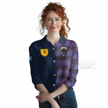 Rutherford Tartan Women's Casual Shirt Alba with Scottish Lion Royal Arm Half Style