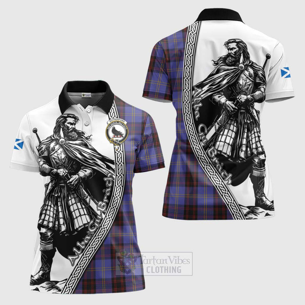 Tartan Vibes Clothing Rutherford Tartan Clan Crest Women's Polo Shirt with Highlander Warrior Celtic Style