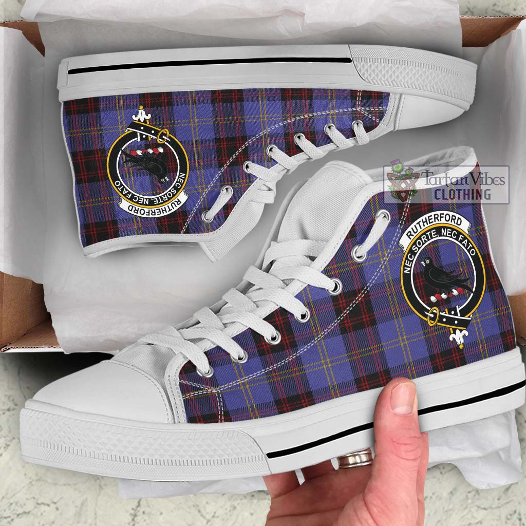 Tartan Vibes Clothing Rutherford Tartan High Top Shoes with Family Crest