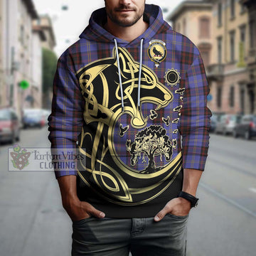 Rutherford Tartan Hoodie with Family Crest Celtic Wolf Style