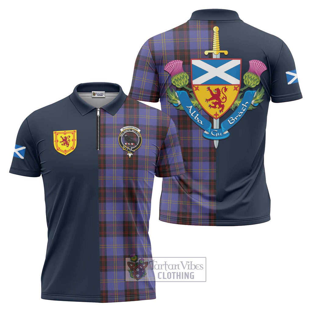 Tartan Vibes Clothing Rutherford Tartan Zipper Polo Shirt with Scottish Lion Royal Arm Half Style