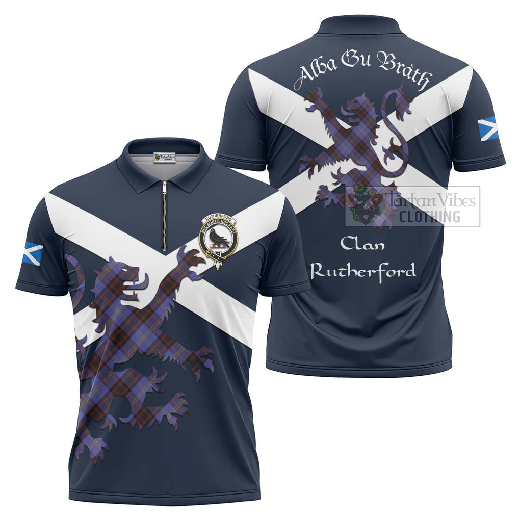 Tartan Vibes Clothing Rutherford Tartan Lion Rampant Zipper Polo Shirt – Proudly Display Your Heritage with Alba Gu Brath and Clan Name