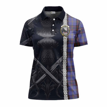 Rutherford Tartan Women's Polo Shirt with Family Crest Cross Sword Thistle Celtic Vibes