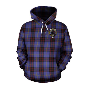 Rutherford Tartan Cotton Hoodie with Family Crest Celtic Skull Style