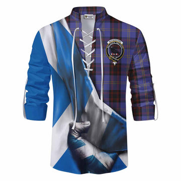 Rutherford Tartan Ghillie Kilt Shirt with Family Crest Scotland Patriotic Style