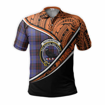 Rutherford Crest Tartan Polo Shirt with Polynesian Vibes Style - Orange Version