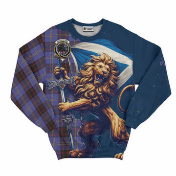 Rutherford Tartan Family Crest Sweatshirt with Scottish Majestic Lion