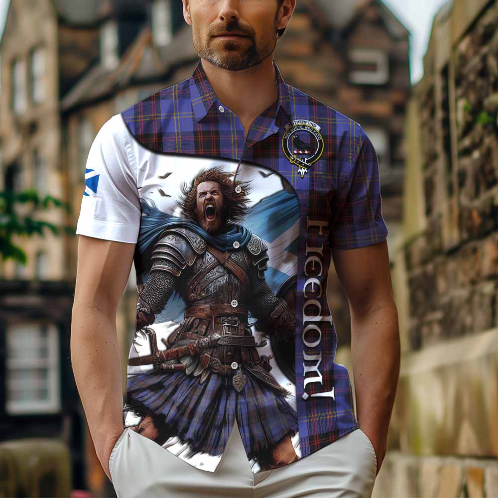 Tartan Vibes Clothing Rutherford Crest Tartan Short Sleeve Button Shirt Inspired by the Freedom of Scottish Warrior