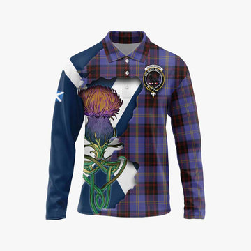 Rutherford Tartan Family Crest Long Sleeve Polo Shirt Scottish Thistle Celtic Inspired Unisex - Tartan Vibes Clothing
