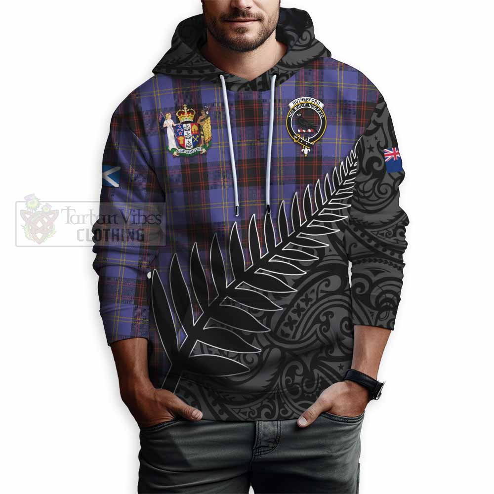 Tartan Vibes Clothing Rutherford Crest Tartan Hoodie with New Zealand Silver Fern Half Style