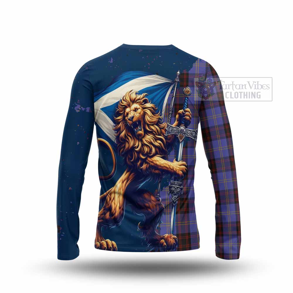 Tartan Vibes Clothing Rutherford Tartan Family Crest Long Sleeve T-Shirt with Scottish Majestic Lion