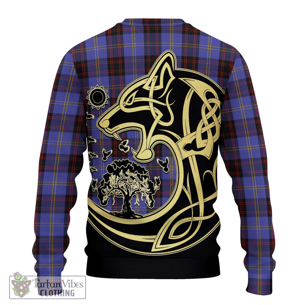 Rutherford Tartan Knitted Sweater with Family Crest Celtic Wolf Style - Tartan Vibes Clothing