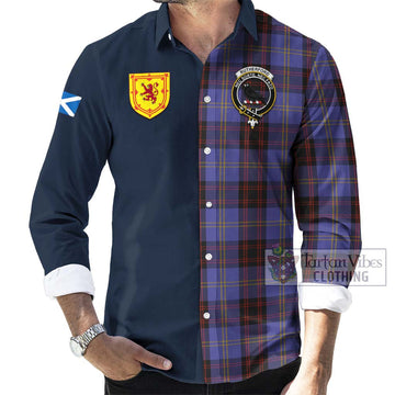 Rutherford Tartan Long Sleeve Button Shirt Alba with Scottish Lion Royal Arm Half Style