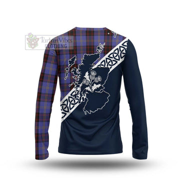 Rutherford Tartan Long Sleeve T-Shirt Featuring Thistle and Scotland Map