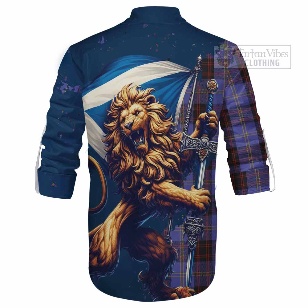 Tartan Vibes Clothing Rutherford Tartan Family Crest Ghillie Kilt Shirt with Scottish Majestic Lion