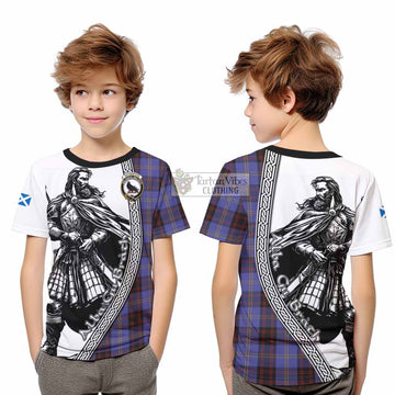 Rutherford Tartan Clan Crest Kid T-Shirt with Highlander Warrior Celtic Style - Tartan Vibes Clothing