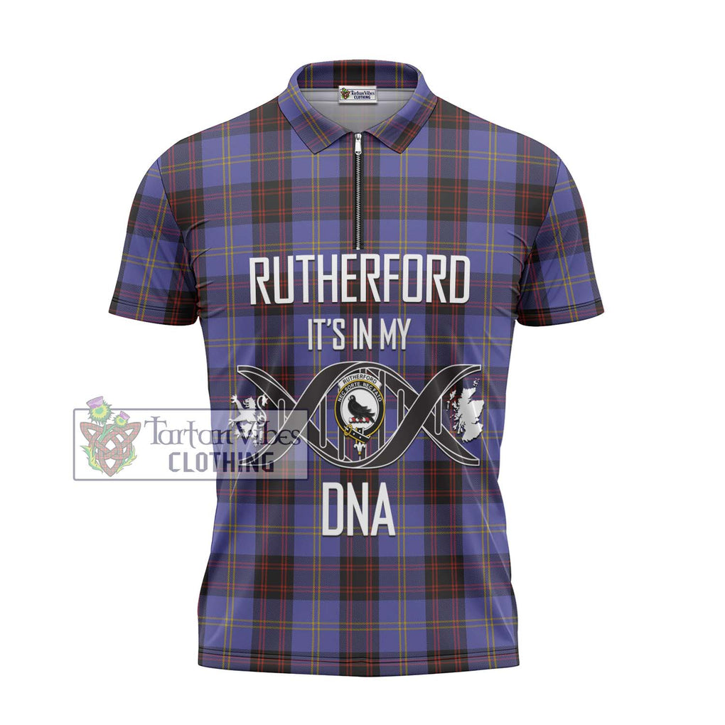 Rutherford Tartan Zipper Polo Shirt with Family Crest DNA In Me Style - Tartanvibesclothing Shop