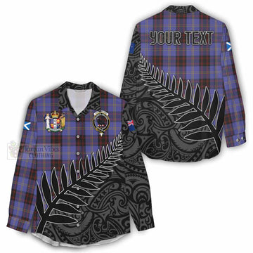 Rutherford Crest Tartan Women's Casual Shirt with New Zealand Silver Fern Half Style