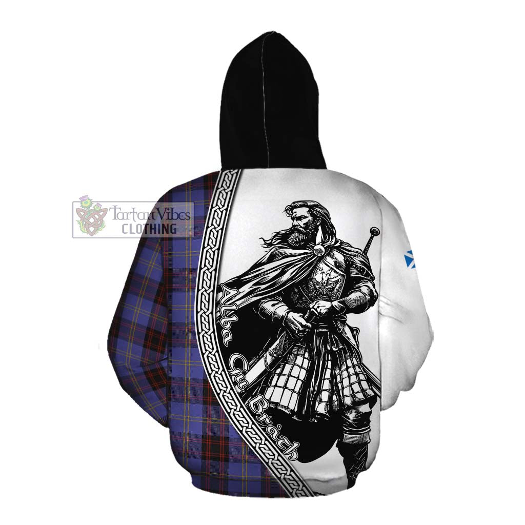 Tartan Vibes Clothing Rutherford Tartan Clan Crest Cotton Hoodie with Highlander Warrior Celtic Style