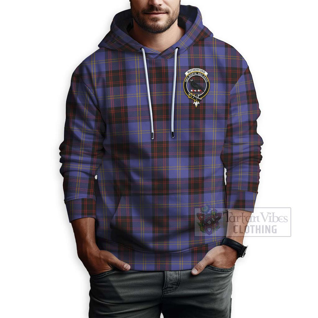 Tartan Vibes Clothing Rutherford Tartan Hoodie with Family Crest and Bearded Skull Holding Bottles of Whiskey