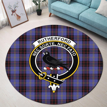Rutherford Tartan Round Rug with Family Crest - Tartan Vibes Clothing