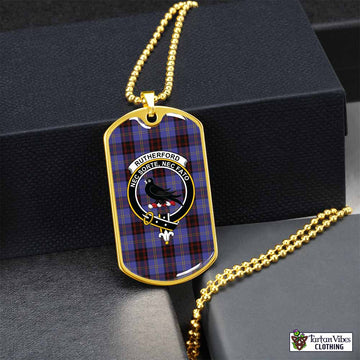 Rutherford Tartan Dog Tag Necklace with Family Crest