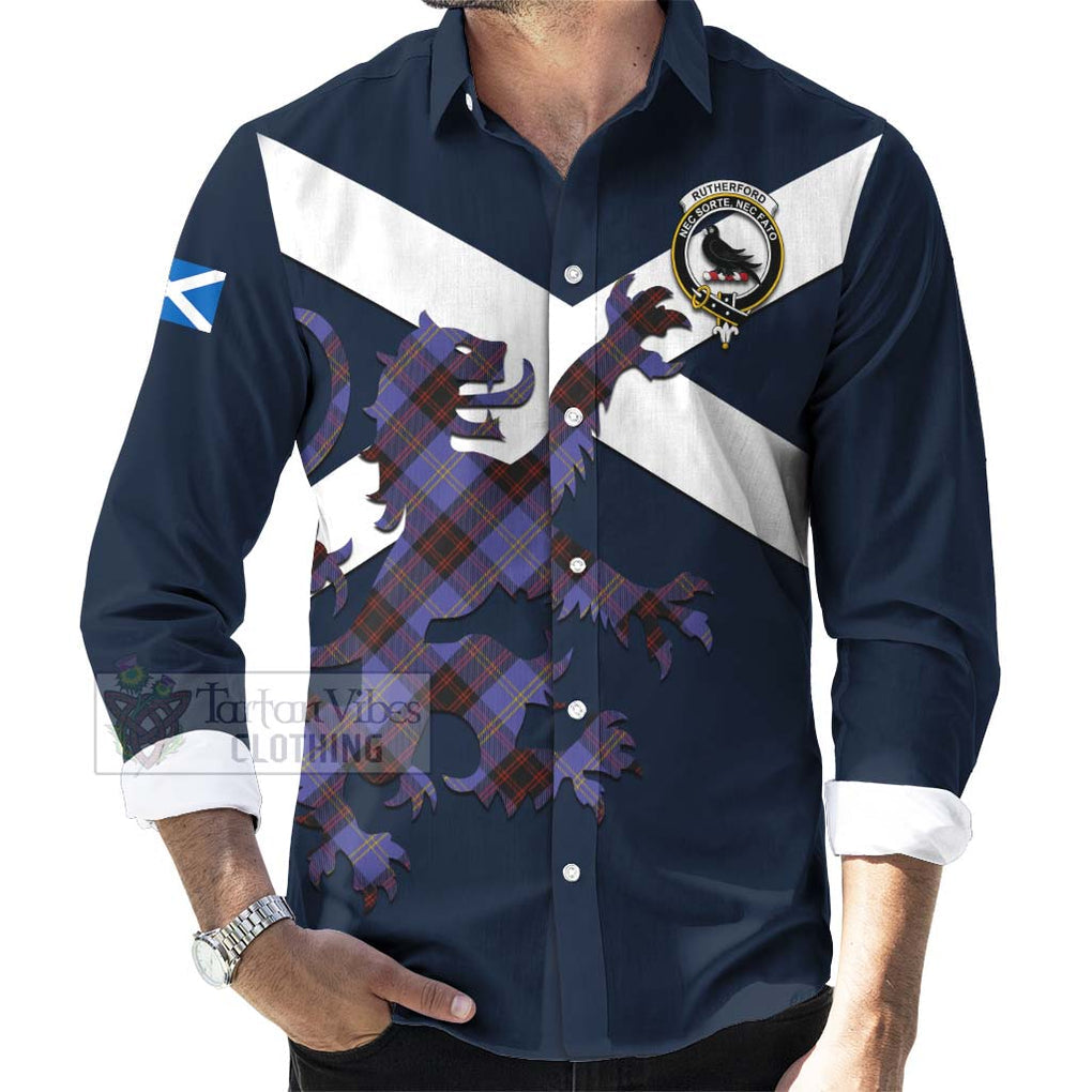 Tartan Vibes Clothing Rutherford Tartan Lion Rampant Long Sleeve Button Shirt – Proudly Display Your Heritage with Alba Gu Brath and Clan Name