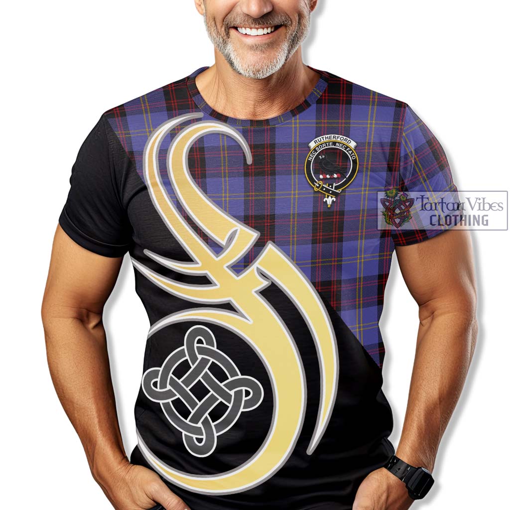 Tartan Vibes Clothing Rutherford Tartan T-Shirt with Family Crest and Celtic Symbol Style