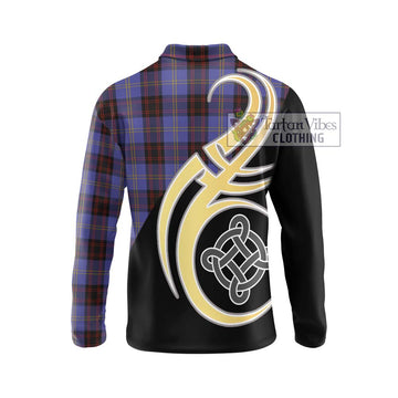 Rutherford Tartan Long Sleeve Polo Shirt with Family Crest and Celtic Symbol Style