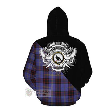 Rutherford Tartan Cotton Hoodie with Family Crest and Military Logo Style