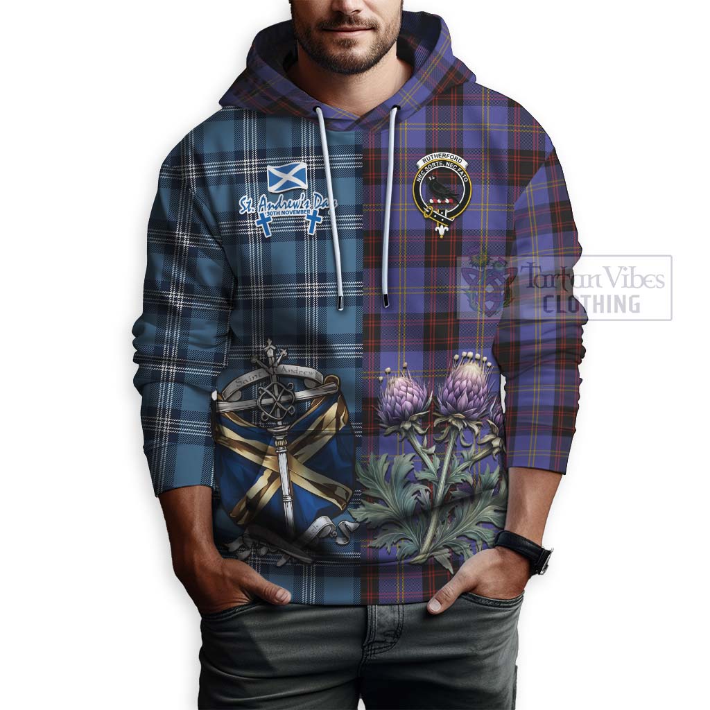 Tartan Vibes Clothing Rutherford Tartan Hoodie Happy St. Andrew's Day Half Tartan Style