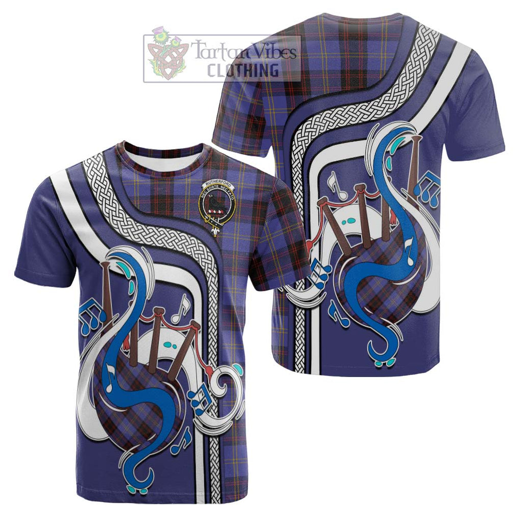 Tartan Vibes Clothing Rutherford Tartan Cotton T-shirt with Epic Bagpipe Style