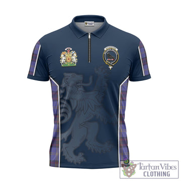 Rutherford Tartan Zipper Polo Shirt with Family Crest and Lion Rampant Vibes Sport Style