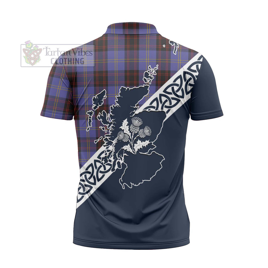 Tartan Vibes Clothing Rutherford Tartan Zipper Polo Shirt Featuring Thistle and Scotland Map