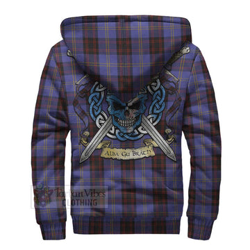 Rutherford Tartan Sherpa Hoodie with Family Crest Celtic Skull Style