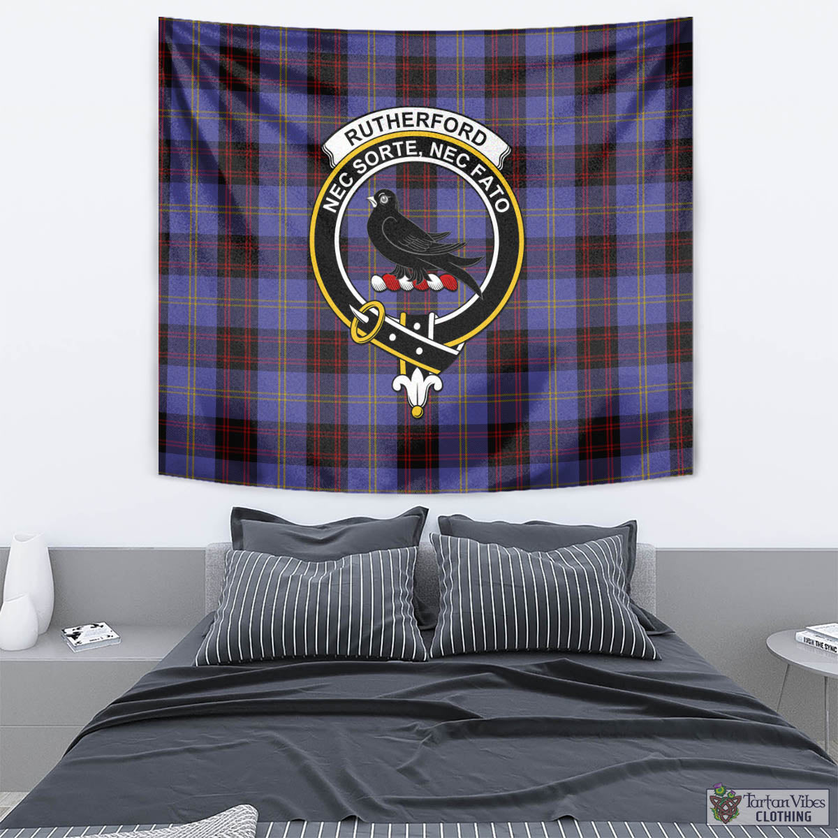 Tartan Vibes Clothing Rutherford Tartan Tapestry Wall Hanging and Home Decor for Room with Family Crest