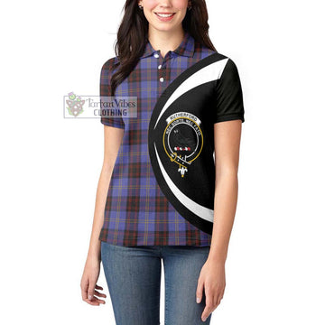 Rutherford Tartan Women's Polo Shirt with Family Crest Circle Style