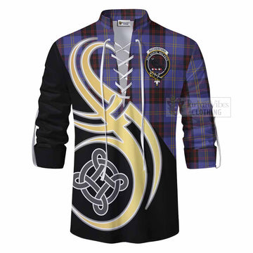 Rutherford Tartan Ghillie Kilt Shirt with Family Crest and Celtic Symbol Style