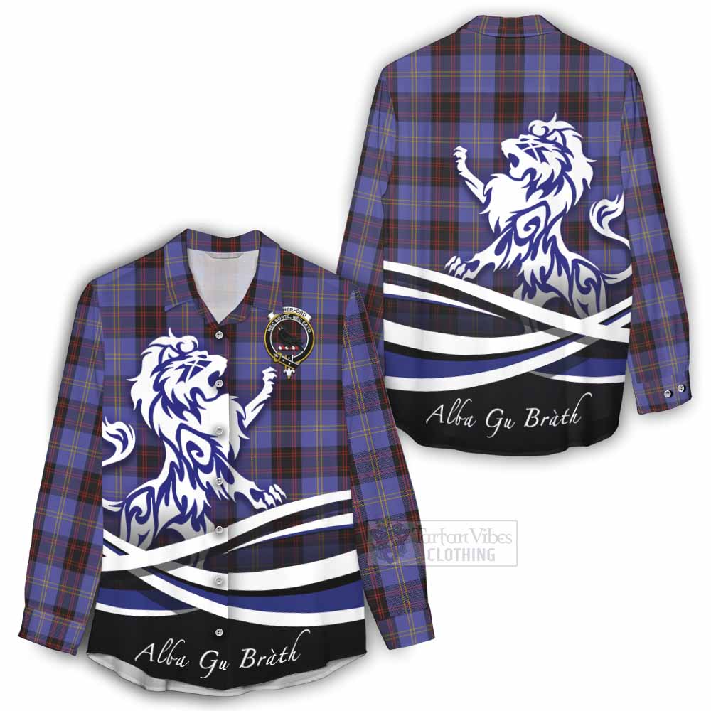 Tartan Vibes Clothing Rutherford Tartan Women's Casual Shirt with Alba Gu Brath Regal Lion Emblem