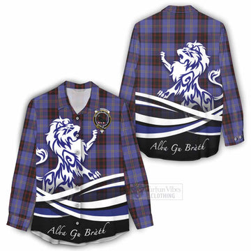 Rutherford Tartan Women's Casual Shirt with Alba Gu Brath Regal Lion Emblem